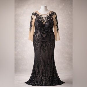 Black Nude Illusion Lace Gown – XL (Fits 14/16) – Never Worn